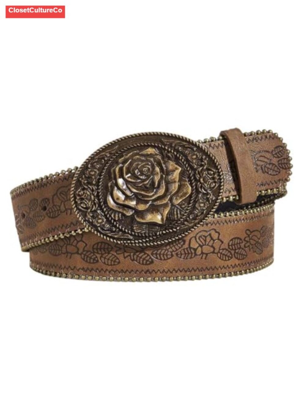 Western Belt with Heart Embossed Buckle PU Leather Adjustable Cowgirl